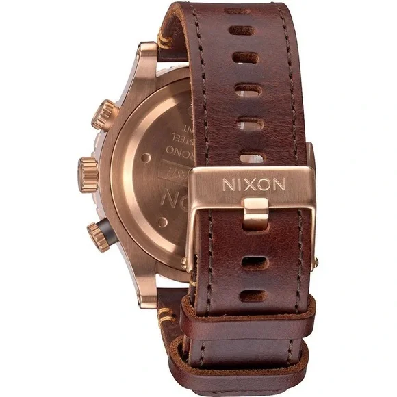 Nixon Rose Gold and Brown Leather Chronograph Watch 48-20 - Picture 2 of 8